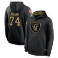 Blackjersey LV.Raiders #74 Kolton Miller Player Black Salute to Service Hoodies Limited Game Stitched Jerseys