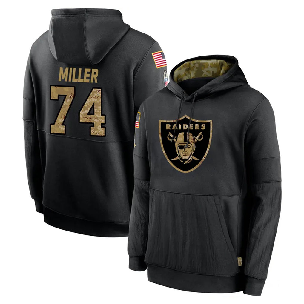 Blackjersey LV.Raiders #74 Kolton Miller Player Black Salute to Service Hoodies Limited Game Stitched Jerseys