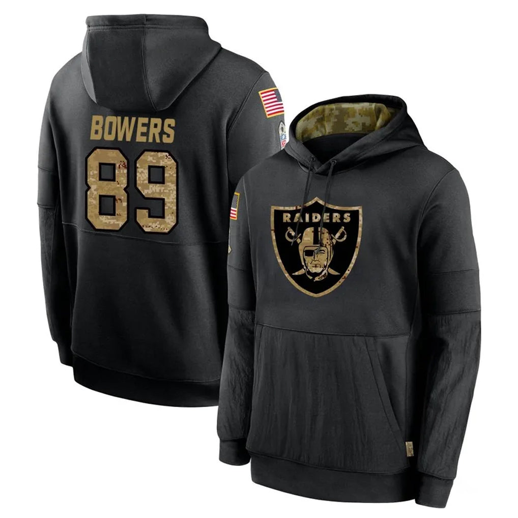 Blackjersey LV.Raiders #89 Brock Bowers Player Black Salute to Service Hoodies Limited Game Stitched Jerseys