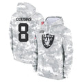 Blackjersey LV.Raiders #8 Kirk Cousins Player Arctic Camo Salute to Service Hoodies Limited Game Stitched Jerseys