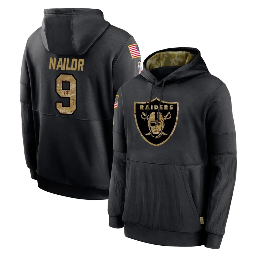 Blackjersey LV.Raiders #9 Jalen Nailor Player Black Salute to Service Hoodies Limited Game Stitched Jerseys