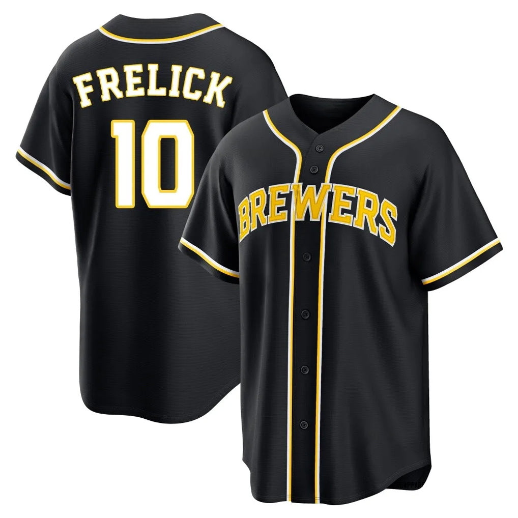 Blackjersey M.Brewers #10 Sal Frelick Player Black Fashion Out Home Game Stitched Jerseys