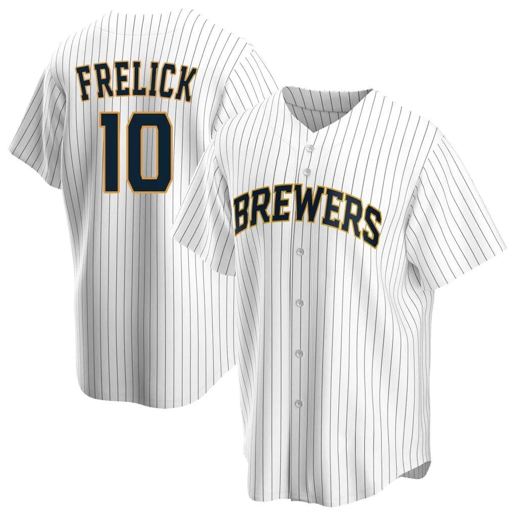 Blackjersey M.Brewers #10 Sal Frelick Player White Home Game Stitched Jerseys