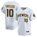 Blackjersey M.Brewers #10 Sal Frelick Player White Stripes Home Limited Game Stitched Jerseys
