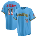 Blackjersey M.Brewers #11 Jackson Chourio Light Blue USA 250 Fourth of July Road Stadium Jersey
