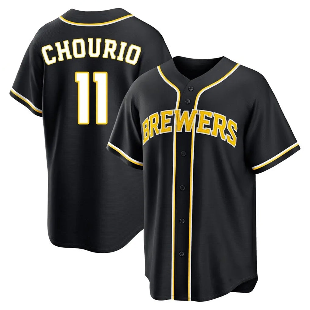 Blackjersey M.Brewers M.Brewers #11 Jackson Chourio Player Black Fashion Out Home Game Stitched Jerseys Player Black Fashion Out Home Game Stitched Jerseys