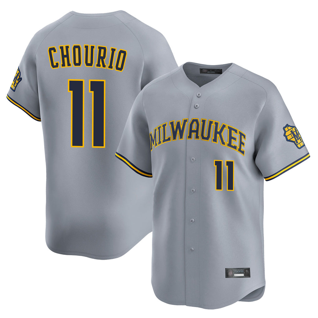 Blackjersey M.Brewers #11 Jackson Chourio Player Gray Home Limited Stitched Jerseys