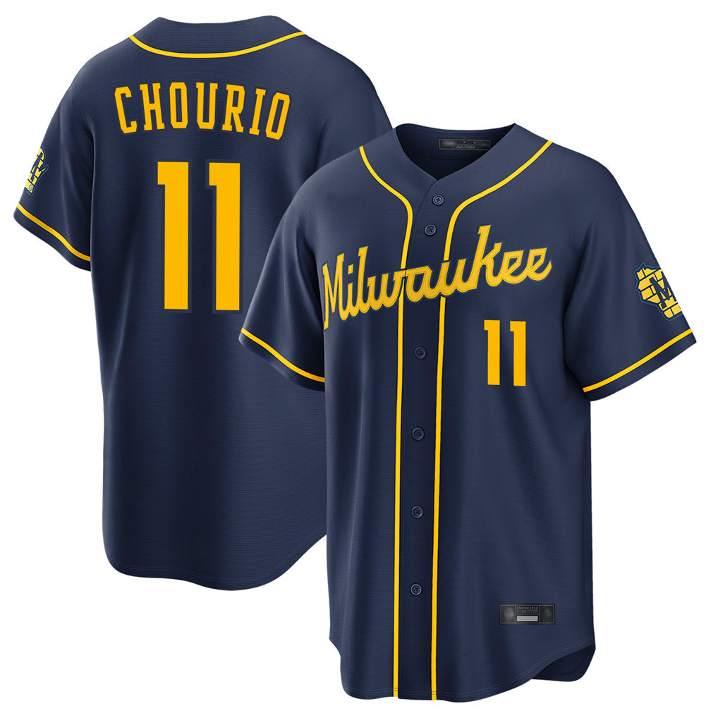 Blackjersey M.Brewers #11 Jackson Chourio Player Navy Home Stadium Game Stitched Jerseys