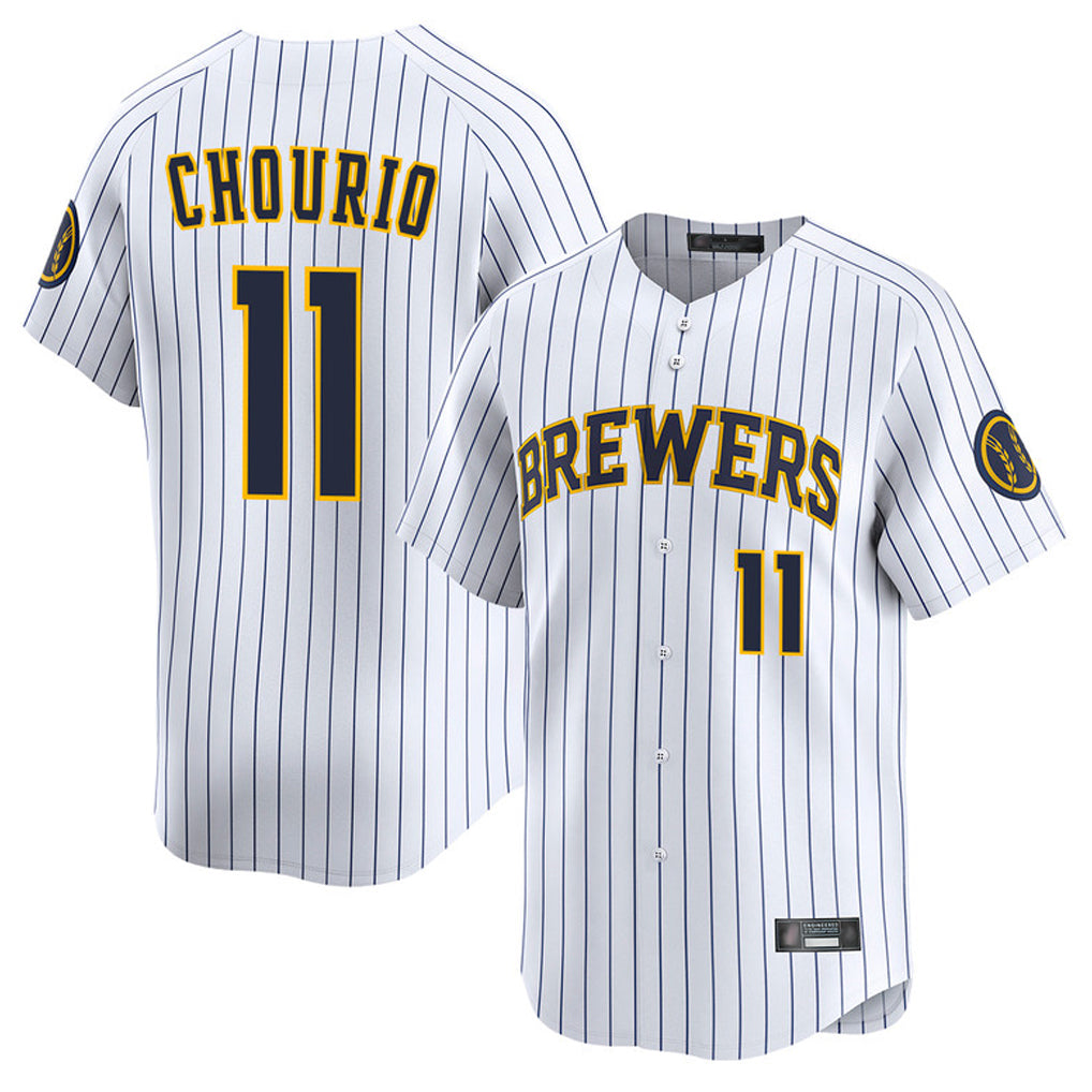 Blackjersey M.Brewers #11 Jackson Chourio Player White Stripes Home Limited Game Stitched Jerseys