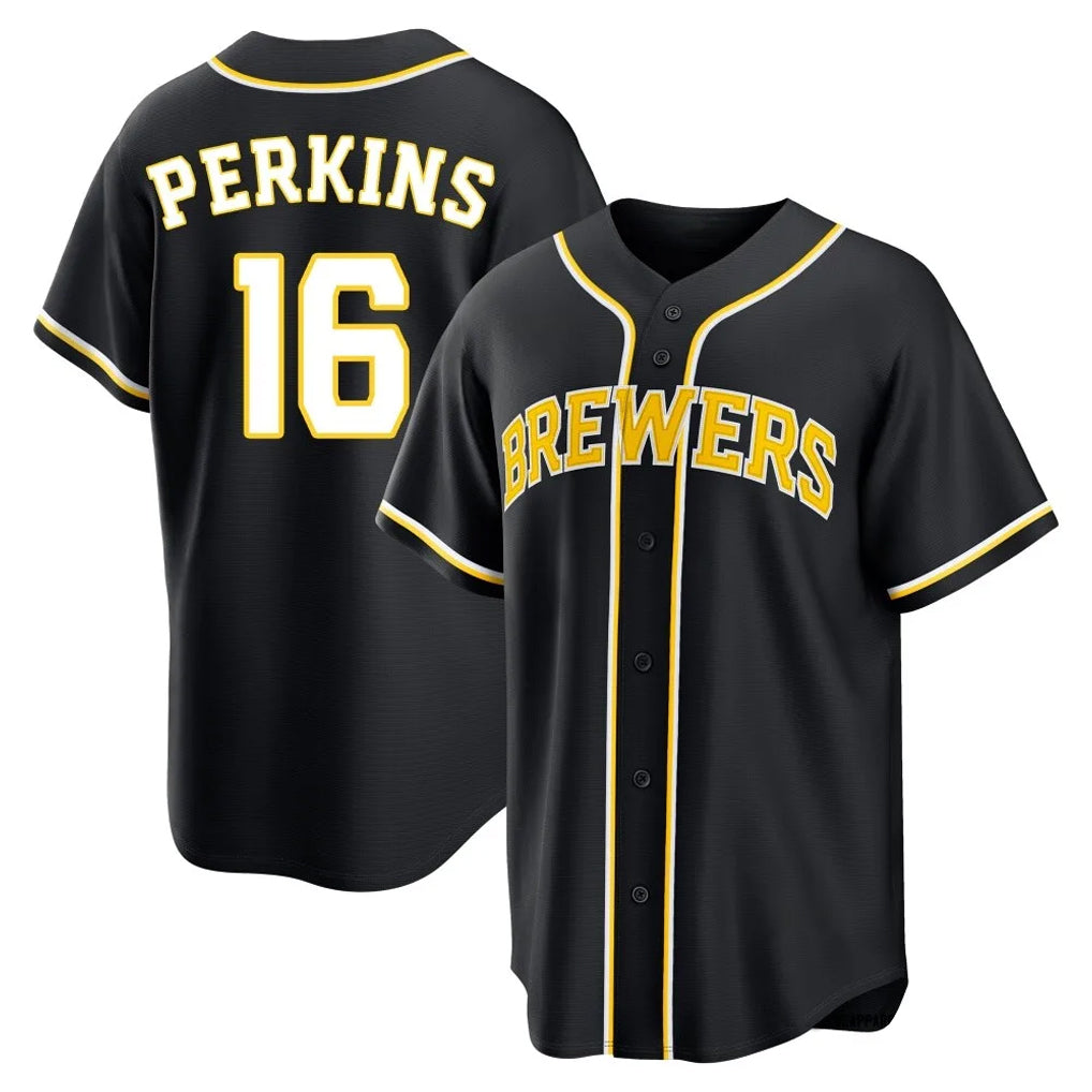 Blackjersey M.Brewers #16 Blake Perkins Player Black Fashion Out Home Game Stitched Jerseys