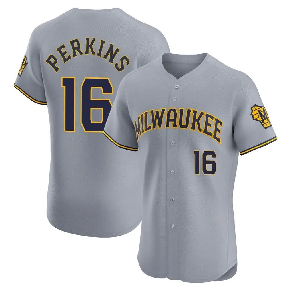 Blackjersey M.Brewers #16 Blake Perkins Player Gray Home Limited Elite Stitched Jerseys