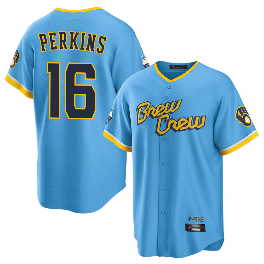 Blackjersey M.Brewers #16 Blake Perkins Player Light Blue City Connect Home Game Stitched Jerseys