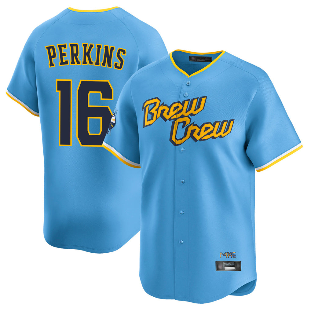 Blackjersey M.Brewers #16 Blake Perkins Player Light Blue Road Stadium Game Stitched Jerseys
