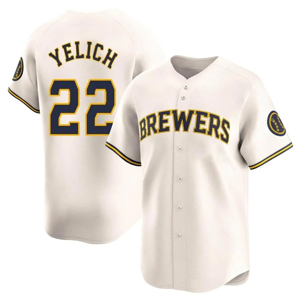 Blackjersey M.Brewers #22 Christian Yelich Player Cream Home Limited Game Stitched Jerseys