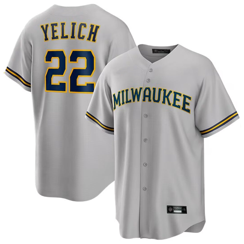 Blackjersey M.Brewers #22 Christian Yelich Player Gray Home Game Stitched Jerseys