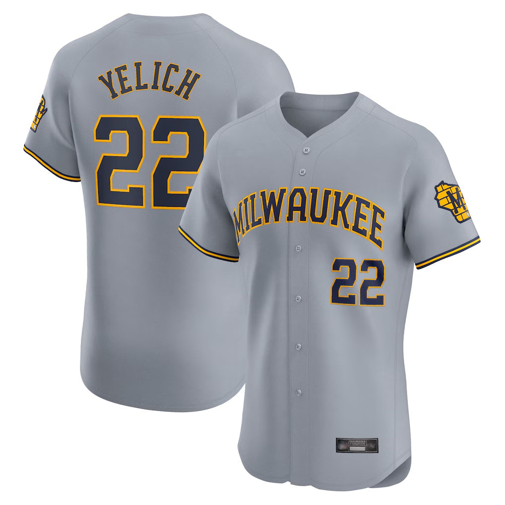 Blackjersey M.Brewers #22 Christian Yelich Player Gray Home Limited Elite Stitched Jerseys