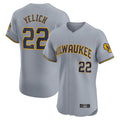 Blackjersey M.Brewers #22 Christian Yelich Player Gray Home Limited Elite Stitched Jerseys
