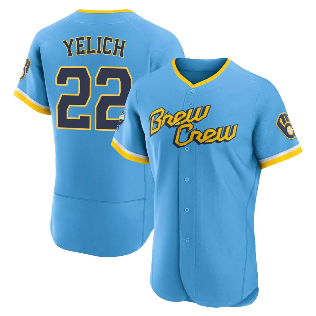 Blackjersey M.Brewers #22 Christian Yelich Player Light Blue City Connect Home Limited Elite Stitched Jerseys