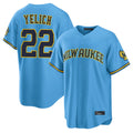 Blackjersey M.Brewers #22 Christian Yelich Player Light Blue Road Stadium Game Stitched Jerseys