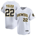 Blackjersey M.Brewers #22 Christian Yelich Player White Stripes Home Limited Game Stitched Jerseys