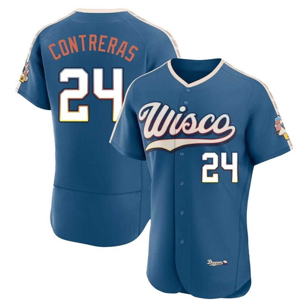 Blackjersey M.Brewers #24 William Contreras Player Blue 2026 City Connect Home Limited Elite Stitched Jerseys