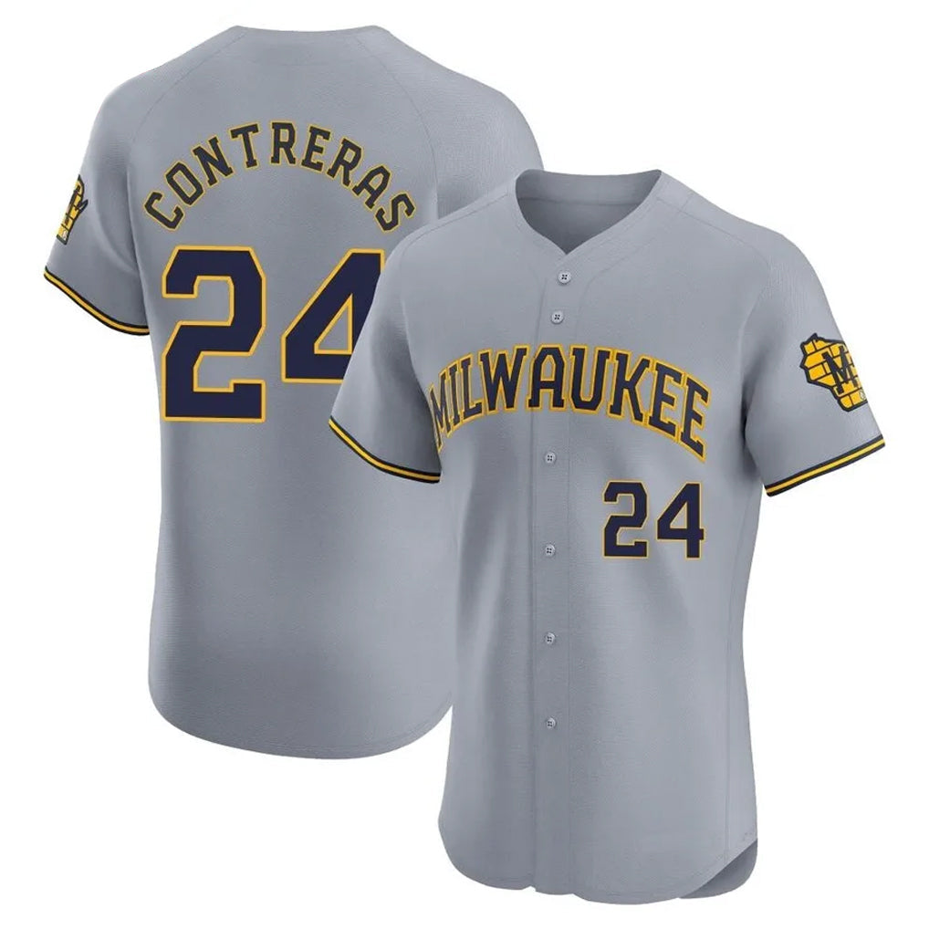 Blackjersey M.Brewers #24 William Contreras Player Gray Home Limited Elite Stitched Jerseys