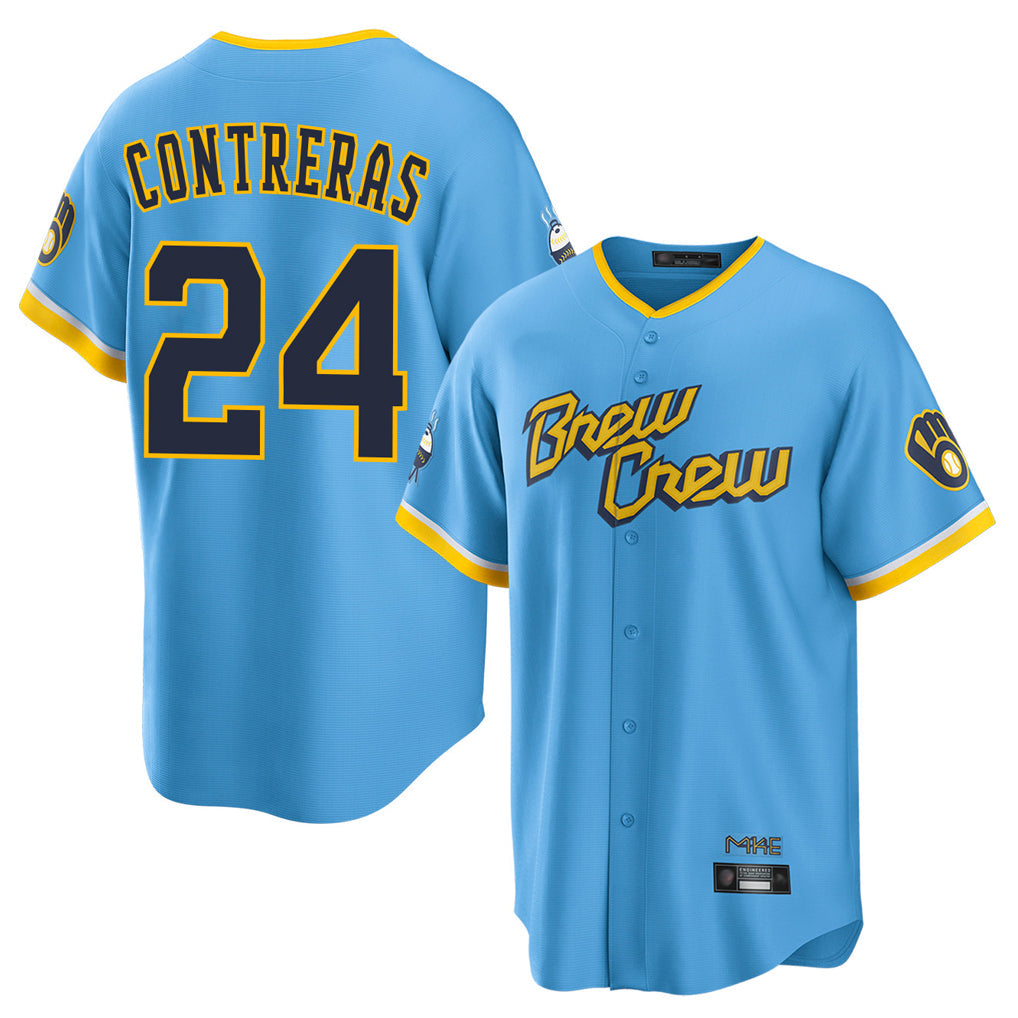 Blackjersey M.Brewers #24 William Contreras Player Light Blue City Connect Home Game Stitched Jerseys