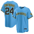 Blackjersey M.Brewers #24 William Contreras Player Light Blue Road Stadium Game Stitched Jerseys