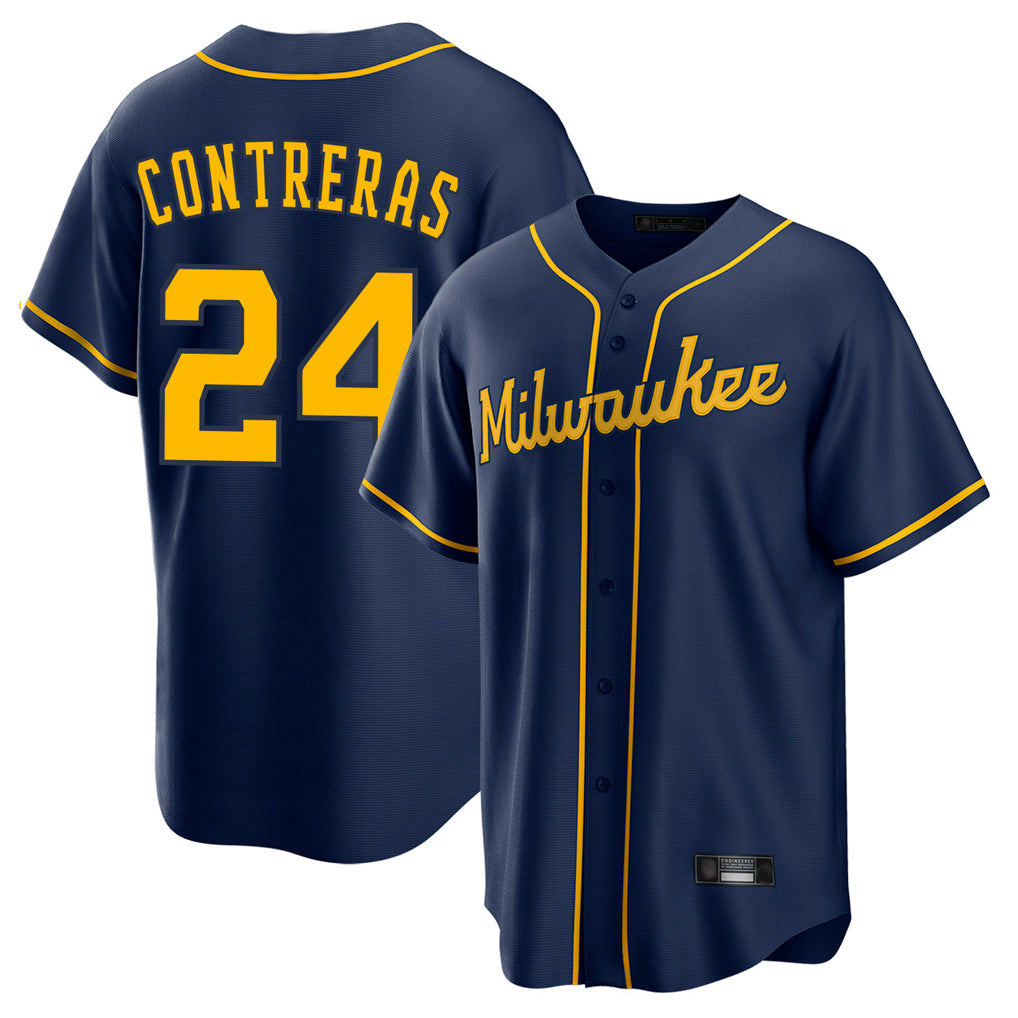 Blackjersey M.Brewers #24 William Contreras Player Navy Home Game Stitched Jerseys