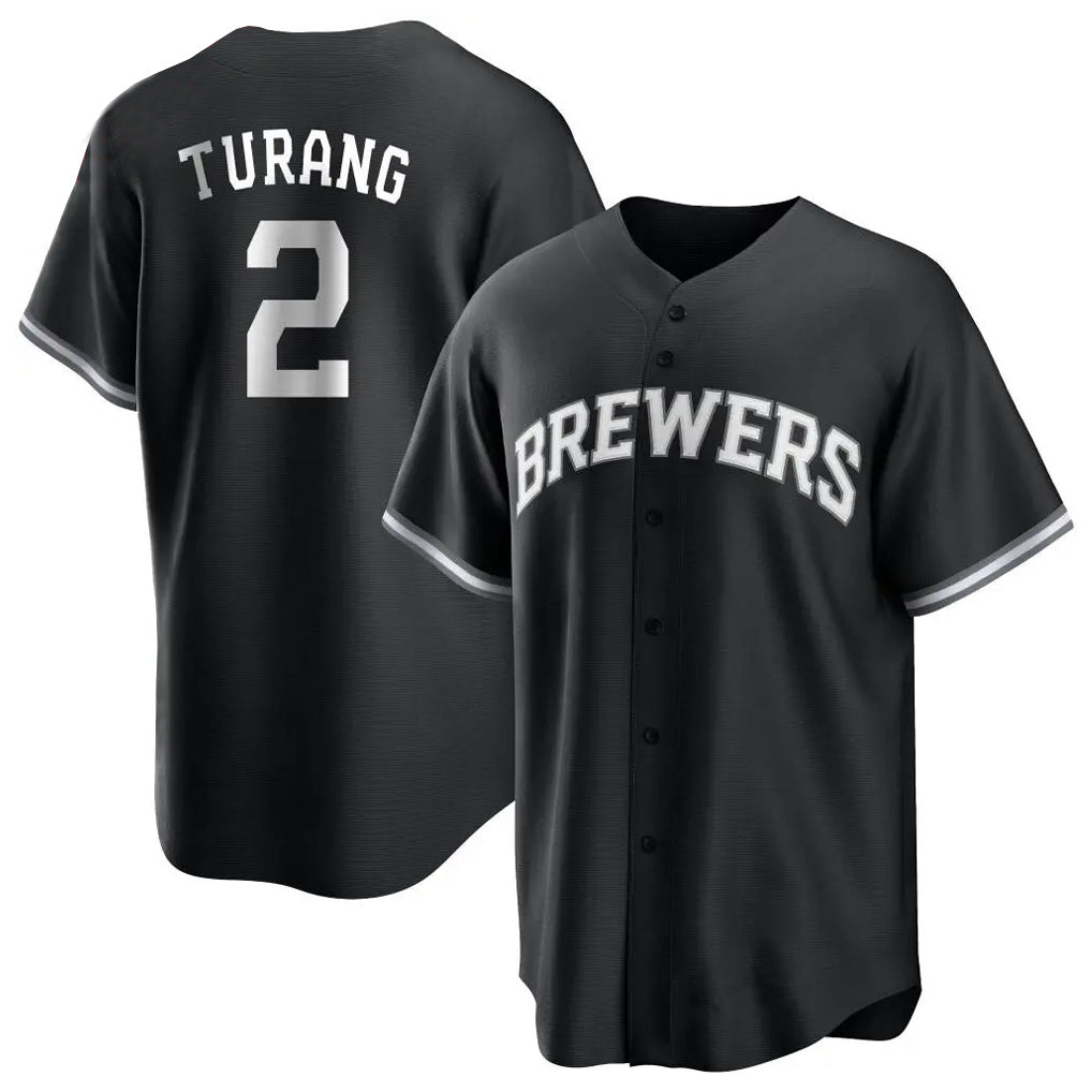 Blackjersey M.Brewers #2 Brice Turang Player Black Game Home Stitched Jerseys