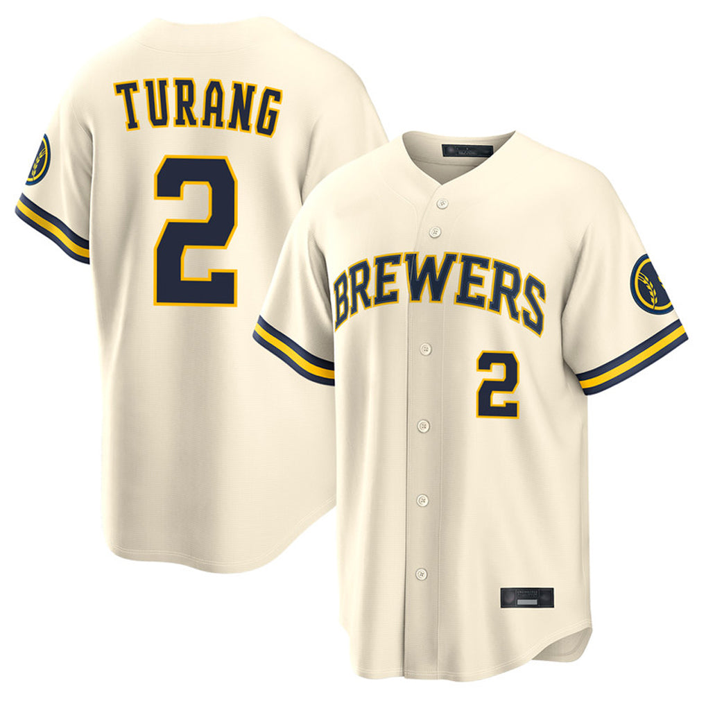 Blackjersey M.Brewers #2 Brice Turang Player Cream Home Limited Stitched Jerseys