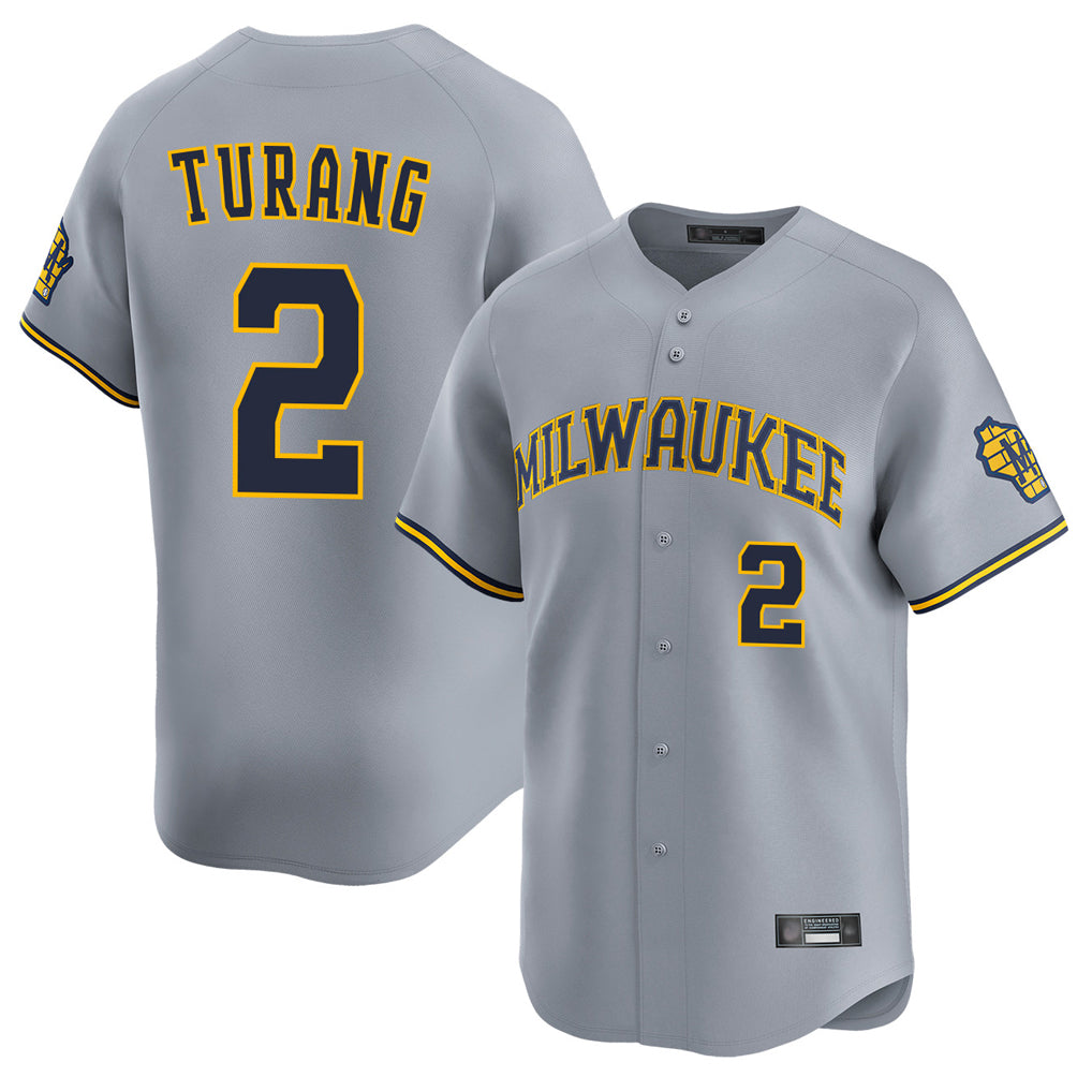 Blackjersey M.Brewers #2 Brice Turang Player Gray Home Limited Stitched Jerseys