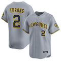 Blackjersey M.Brewers #2 Brice Turang Player Gray Home Limited Stitched Jerseys