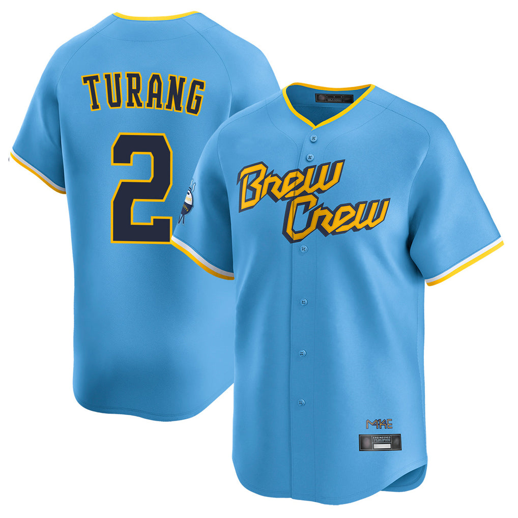 Blackjersey M.Brewers #2 Brice Turang Player Light Blue City Connect Home Limited Stitched Jerseys