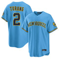 Blackjersey M.Brewers #2 Brice Turang Player Light Blue Road Stadium Game Stitched Jerseys