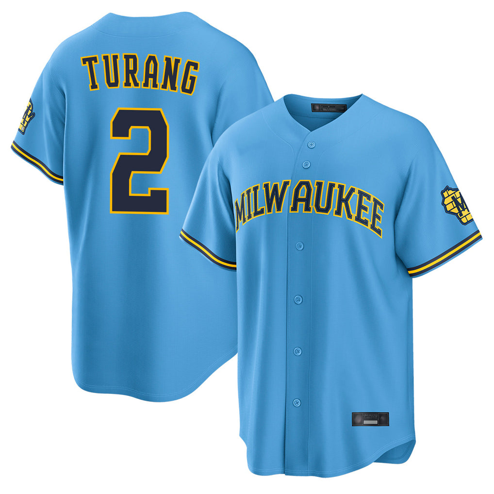 Blackjersey M.Brewers #2 Brice Turang Player Light Blue Road Stadium Game Stitched Jerseys