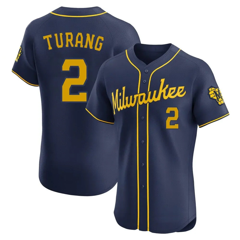 Blackjersey M.Brewers #2 Brice Turang Player Navy Home Limited Elite Stitched Jerseys