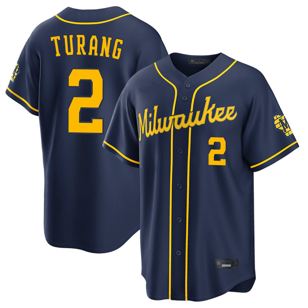 Blackjersey M.Brewers #2 Brice Turang Player Navy Home Stadium Game Stitched Jerseys