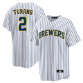 Blackjersey M.Brewers #2 Brice Turang Player White Stripes Home Game Stitched Jerseys