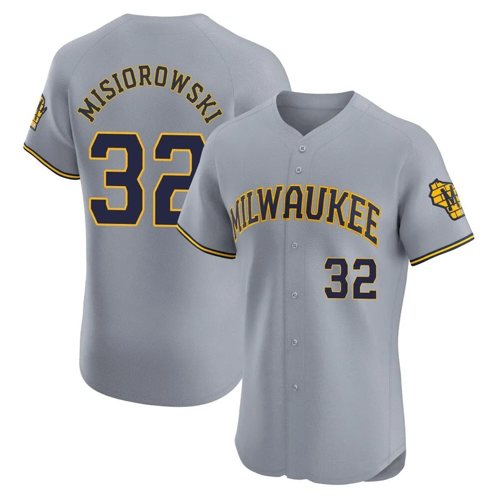 Blackjersey M.Brewers #32 Jacob Misiorowski Player Gray Home Limited Elite Stitched Jerseys