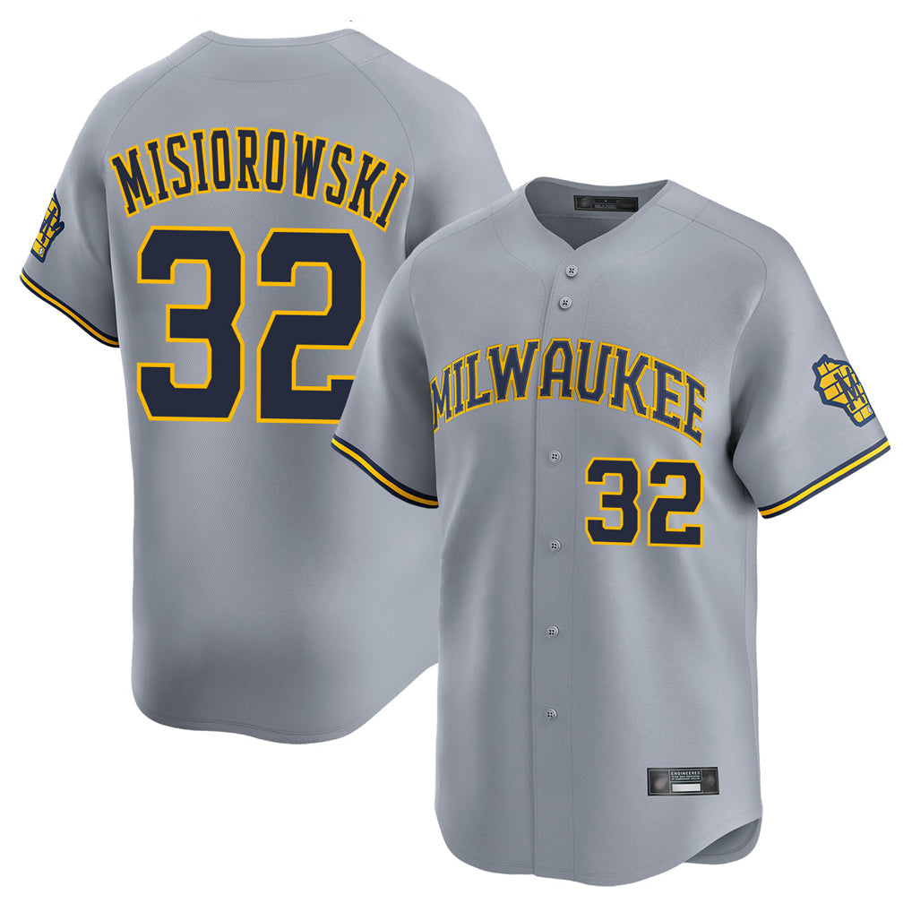 Blackjersey M.Brewers #32 Jacob Misiorowski Player Gray Home Limited Stitched Jerseys