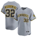 Blackjersey M.Brewers #32 Jacob Misiorowski Player Gray Home Limited Stitched Jerseys