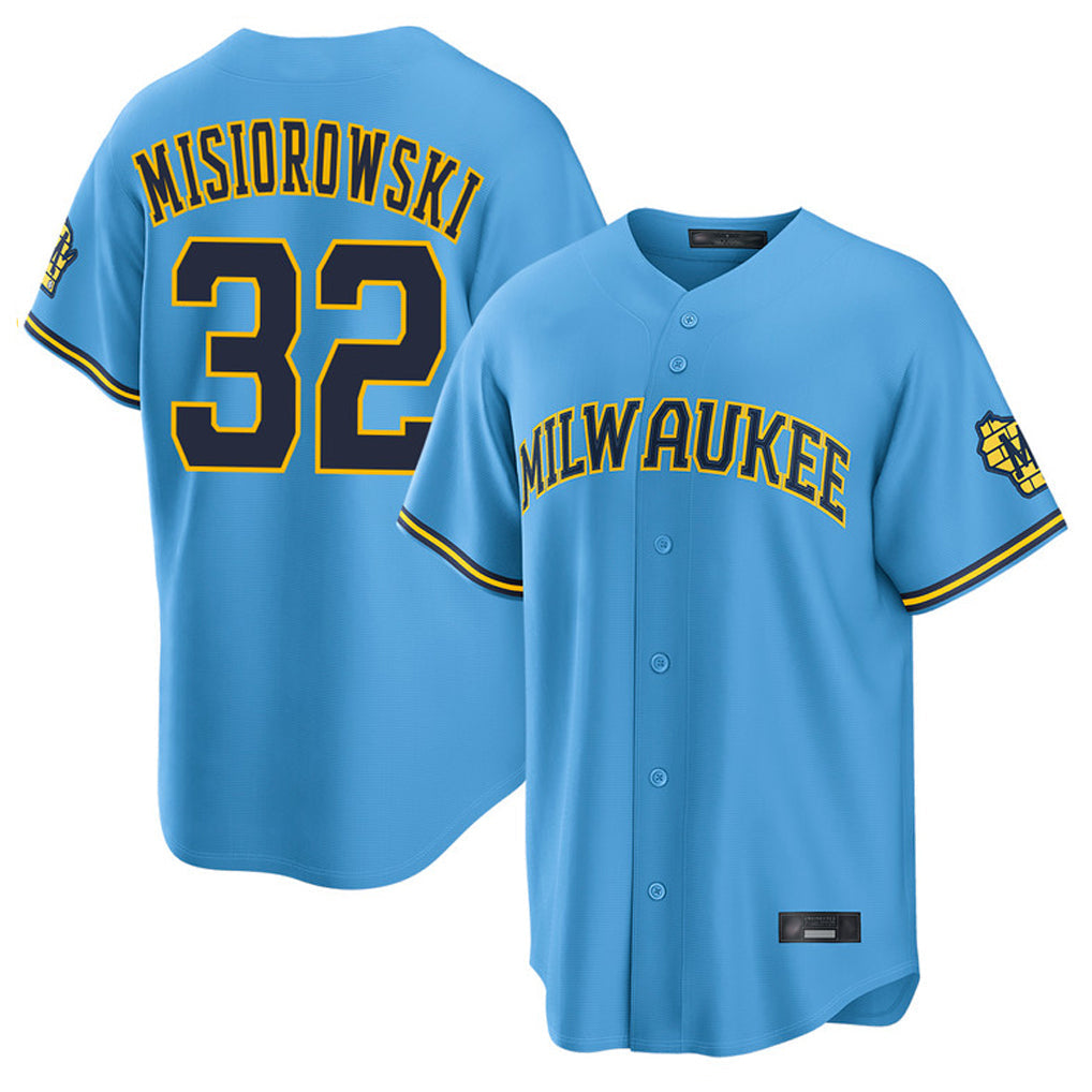 Blackjersey M.Brewers #32 Jacob Misiorowski Player Light Blue Road Stadium Game Stitched Jerseys