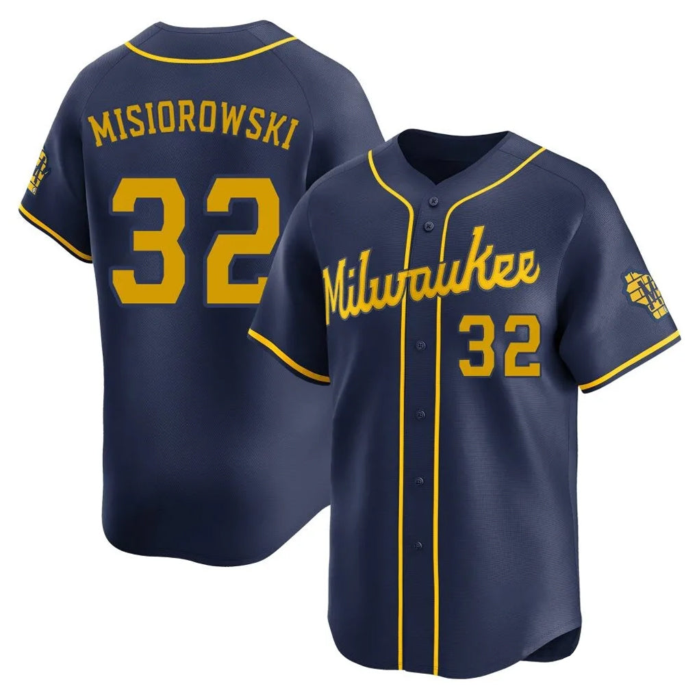 Blackjersey M.Brewers #32 Jacob Misiorowski Player Navy Home Limited Stitched Jerseys