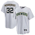 Blackjersey M.Brewers #32 Jacob Misiorowski Player White Stripes Home Game Stitched Jerseys