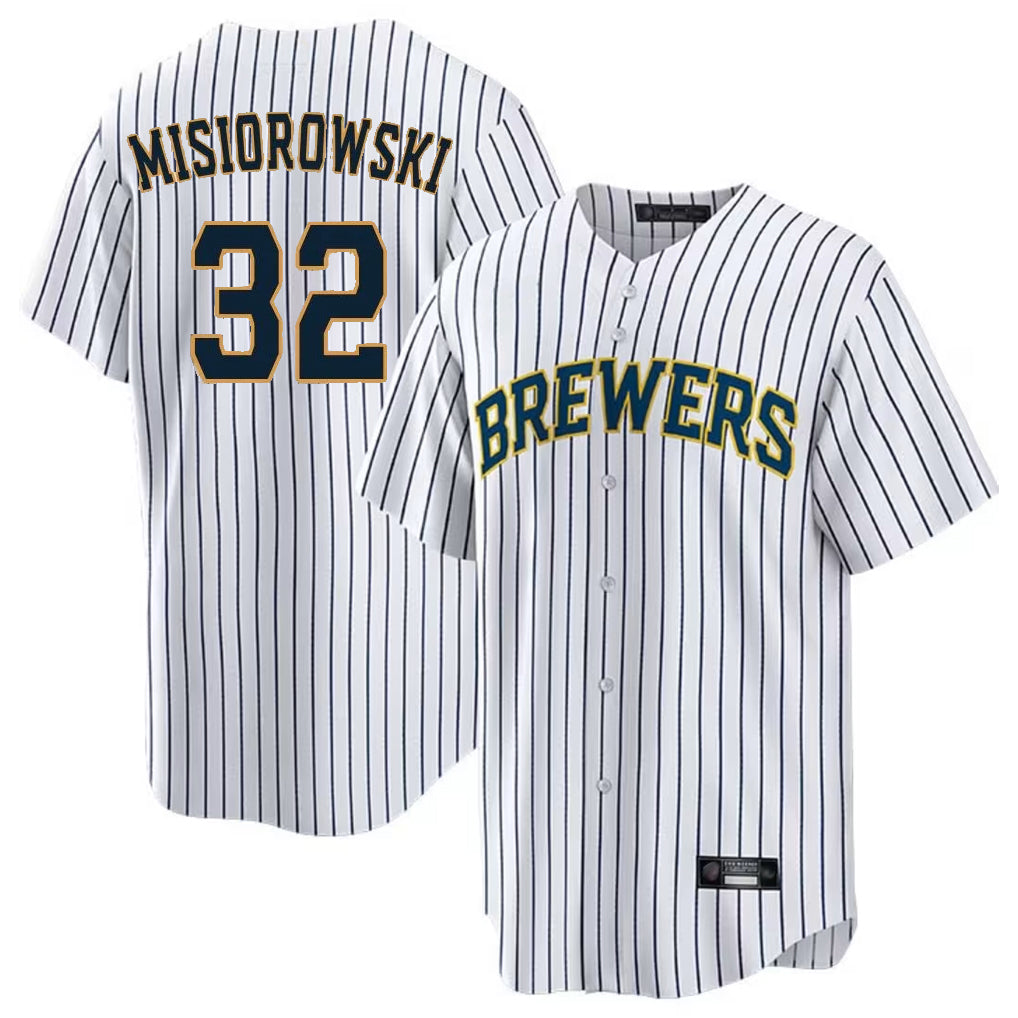 Blackjersey M.Brewers #32 Jacob Misiorowski Player White Stripes Home Game Stitched Jerseys