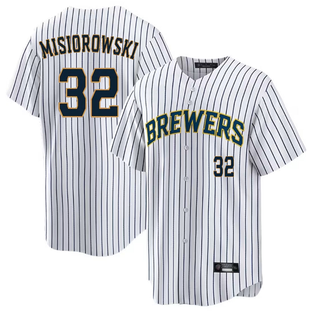 Blackjersey M.Brewers #32 Jacob Misiorowski Player White Stripes Limited Game Home Stitched Jerseys