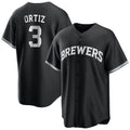 Blackjersey M.Brewers #3 Joey Ortiz Player Black Game Home Stitched Jerseys