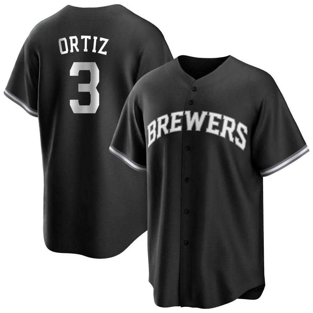Blackjersey M.Brewers #3 Joey Ortiz Player Black Game Home Stitched Jerseys