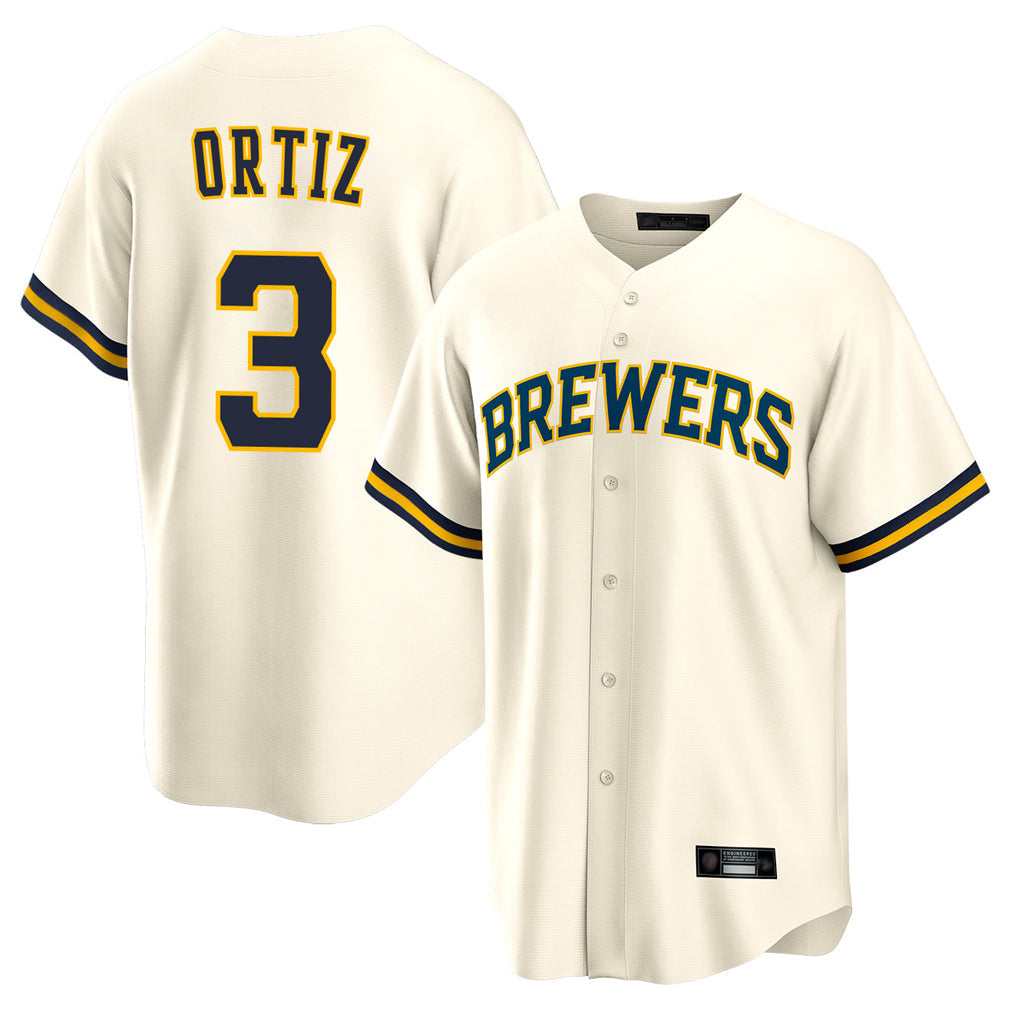 Blackjersey M.Brewers #3 Joey Ortiz Player Cream Home Game Stitched Jerseys